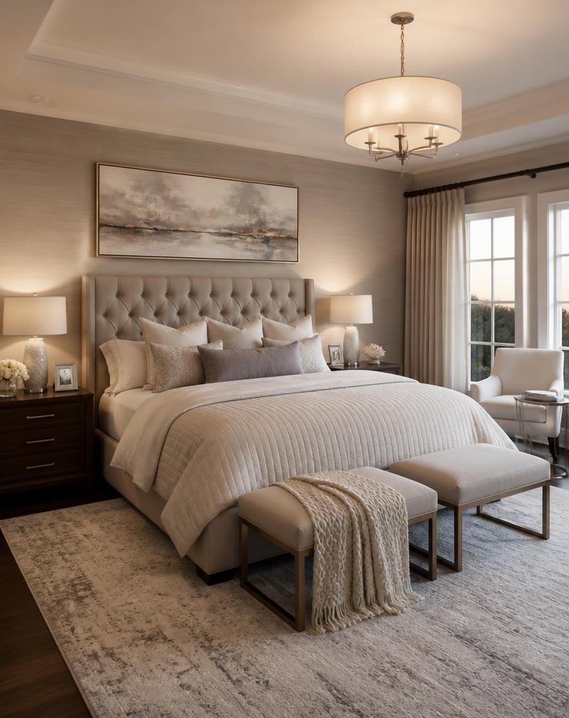 Professionally staged master bedroom